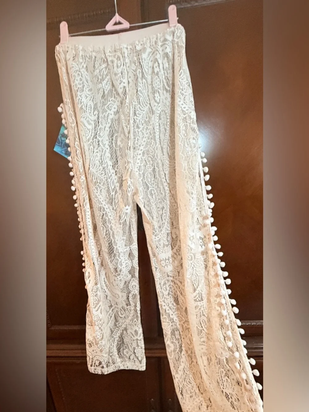 Surf Life NWT Lace Open-Leg  Pom-Pom Cover-Up  ivory size M (CK measurements)